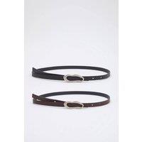 WOVCOR Women's Double Pack Silver Sculptural Buckle Slim Faux Leather Belt | Size: Large