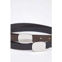 WOVCOR Women's Double Pack Silver Oval Plaque Buckle Slim Faux Leather Belt | Size: Large