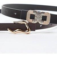 WOVCOR Women's Double Pack Gold Statement Buckle Faux Leather Fashion Belt | Size: Medium
