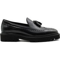 XPOSED Men's Elegant Gloss Polished Leather Tassel Loafers in Black | Size: 8