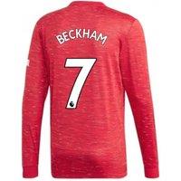 Manchester United FC Men's Mens 2020 - 2021 Man Utd Adidas Home Long Sleeve Shirt - Beckham 7 in Red | Size: Medium