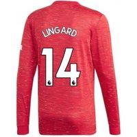 Manchester United FC Men's Mens 2020 - 2021 Man Utd Adidas Home Long Sleeve Shirt - Lingard 14 in Red | Size: Medium