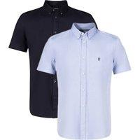 French Connection Men's 2 Pack Cotton Short Sleeve Oxford Shirts in Blue | Size: Small