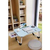 Living and Home Folding Laptop Bed Table w/ Led Light, Fan, 4 USB Ports, Tablet Slot & Cup Slot Bed Office Desk in Blue