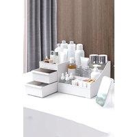 Living and Home Plastic Makeup Storage Box Multifunctional Desktop Cosmetic Organizer in White
