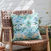 Morris & Co Strawberry Thief Piped Outdoor Cushion in Blue | Size: 50 cm x 50 cm