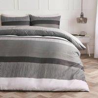 OHS Multi Stripe Bedding Set Microfibre Duvet Cover with Pillowcase in Grey | Size: Double