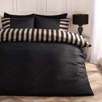 OHS Stripe Edge Bedding Set Microfibre Duvet Cover with Pillowcase in Black | Size: Double