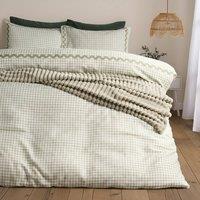 OHS Gingham Wave Border Bedding Set Microfibre Duvet Cover with Pillowcase in Pale Green | Size: King