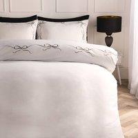 OHS Bow Border Bedding Set Microfibre Duvet Cover with Pillowcase in Black | Size: Single