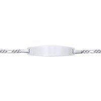 Jewelco London Silver Figaro Chain Oval Bar Identity ID Bracelet 5 + 1 inch
