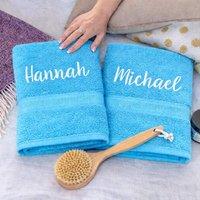 Duncan Stewart Personalised Bath Towel Set For Couples in Turquoise