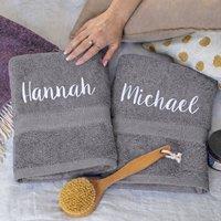 Duncan Stewart Personalised Bath Towel Set For Couples in Grey
