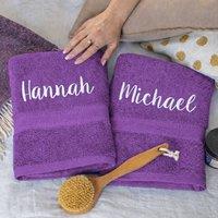 Duncan Stewart Personalised Bath Towel Set For Couples in Purple