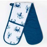 Homescapes Blue Sea Animal 100% Cotton Double Oven Glove