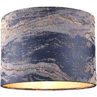 Happy Homewares Navy Blue Jacquard Cotton Lamp Shade with Gold Leaf Foil Wavy Decor in Midnight | Size: 10 inches