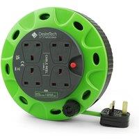 Desiretech 5 Metre - Heavy-Duty Portable Cable Reel Extension Lead - 4 Sockets in Green