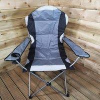 Samuel Alexander Luxury Padded High Back Outdoor Folding Chair with Cupholder in Grey