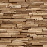 Grandeco Colorado Stacked Wood Block Plank Effect Textured Wallpaper in Light Brown