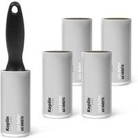 Keplin Lint Roller, 5 Sticky Replacement Heads & 1 Handle (5 Pack/300 Sheets) in Grey