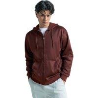 SweetLook Men's Plain Full Zip Up Polyester Hoodies for Men Uk in Dark Brown | Size: Small