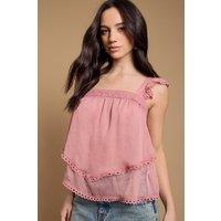 Oasis Women's Tiered Frill Sleeve Western Cami Top in Blushed Pink | Size: 14