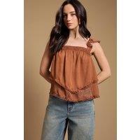 Oasis Women's Tiered Frill Sleeve Western Cami Top in Chocolate | Size: 12