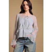 Oasis Women's Fluted sleeve lace trim blouse in Baby Blue | Size: 16