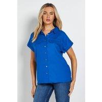 Dorothy Perkins Women's Button Up Roll Sleeve Blouse in Cobalt | Size: 8