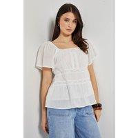 Dorothy Perkins Women's Lace Insert Angel Sleeve Top in White | Size: 16