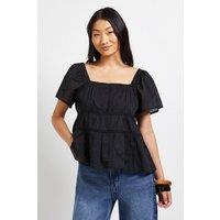 Dorothy Perkins Women's Petite Lace Insert Angel Sleeve Top in Black | Size: 10