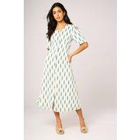 FS Collection Women's Botanical Leaf Print Button-Front Midi Short Sleeves DressIn Off-White | Size: Large