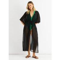 Gini London Women's Black Flowy Open Front Beach Cover Kimono | Size: Medium/Large