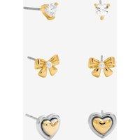 Inicio Women's Gold Plated Heart & Bow Earrings - Pack of 3 - Gift Pouch