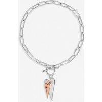 Inicio Women's Sterling Silver Plated Two Tone T-Bar Heart Bracelet - Gift Pouch