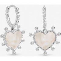 Inicio Women's Sterling Silver Plated Mother of Pearl Heart Charm Hoop Earrings