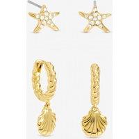 Inicio Women's Gold Plated Shell Hoop & Stud Earrings - Pack Of 2 - Gift Pouch