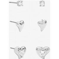 Jon Richard Women's Rhodium Plated & Cubic Zirconia Heart Earrings - Multipack in Silver