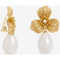 Jon Richard Women's Textured Floral & Pearl Drop Clip Earrings in Gold