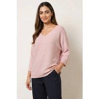 Blue Vanilla Women's Pink Three Quarter Sleeve Slip On V-neck Jumper