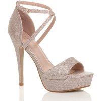 AJVANI Women's High Heel Crossed Straps Platform Glitter Mesh 2 Part Heels in Rose Gold | Size: 7