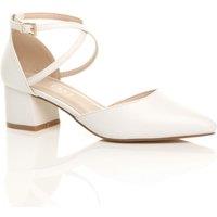 AJVANI Women's Mid Block Heel Crossed Strap Pointed Toe Faux Leather 2 Part Heels in White | Size: 3