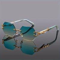 AJVANI Women's Geometric Rimless Oval Sunglasses Shades in Green