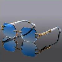 AJVANI Women's Geometric Rimless Oval Sunglasses Shades in Blue