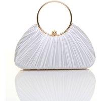 AJVANI Women's Satin Pleated Wedding Bridal Prom Party Clutch Grab Handbag Bag in White