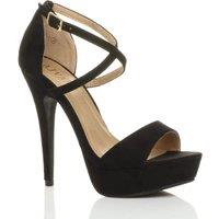 AJVANI Women's High Heel Crossed Straps Platform Faux Suede 2 Part Heels in Black | Size: 7
