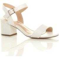 AJVANI Women's Mid Block Heel Ankle Strap Faux Leather Heeled Sandals in White | Size: 3