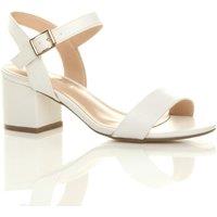 AJVANI Women's Mid Block Heel Ankle Strap Faux Leather Heeled Sandals in White | Size: 5