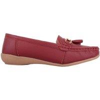 ABSOLUTE FOOTWEAR Women's Womens Slip On Casual Wide Fit Leather Loafer Deck Boat Shoes in Dark Red | Size: 7