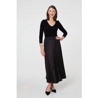 Izabel London Women's Sparkly Pleated High Waist Maxi Skirt in Black | Size: 10